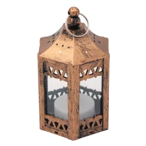 Felinar Decorativ LED Hexagonal Bronz cu Baterie Inclusă