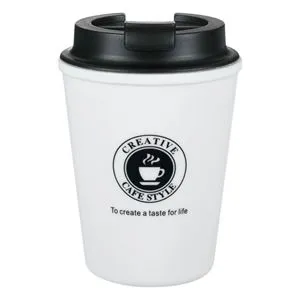 Pahar din plastic cu capac pentru băuturi 300ml alb negru