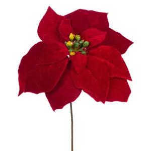 Floare Decorativă Crăciunita Roșie cu Petale Catifelate, 20 cm