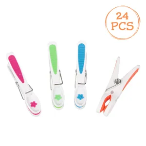 Cârlige pentru rufe, 8 cm, 24 bucăți, cu mâner colorat