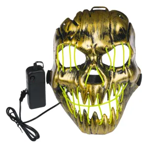 Masca de Halloween Craniu cu LED Neon, Auriu/Negru, 1 buc