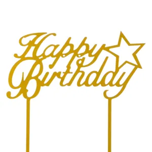 Topper tort Happy Birthday cu stea aurie 15x12.5cm
