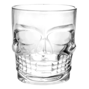 Pahar sticlă transparent cu design reliefat craniu 270ml