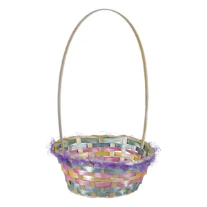 Cos Decorativ de Paste cu Maner din Bambus, Multicolor cu Tul Lila, Ø21x38cm