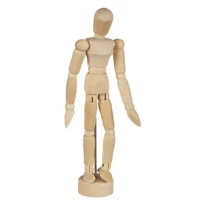 Manechin educativ din lemn, 15 cm, articulat, cu suport rotund