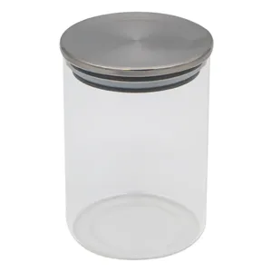 Borcan de depozitare din sticlă transparentă cu capac metalic 500 ml