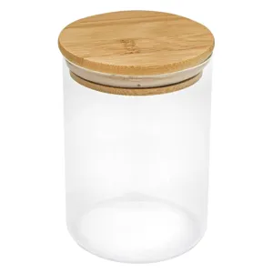 Borcan de depozitare din sticlă transparentă cu capac din bambus 500 ml