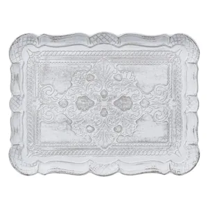 Platou decorativ din lemn, alb, finisaj brushed, 30x23 cm