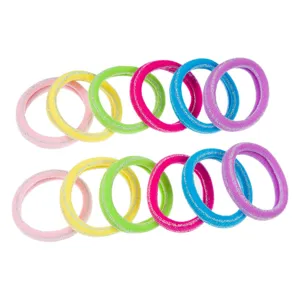 Set 12 Elastice de Păr Frotte Multicolore cu Dungă Lurex Argintiu pentru Copii
