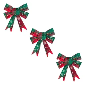 Set Fundițe Decorative de Crăciun Roșii Verzi cu Carouri și Fulgi