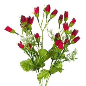 Buchet Flori Artificiale cu Garoafe Rosii si Floricele Albe, 35 cm