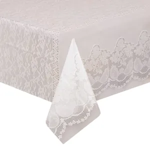 Fata de masă transparentă din plastic cu dantelă albă