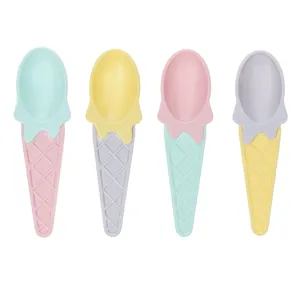 Linguri pentru inghetata din plastic, forma de cornet, culori pastel, 4 buc, 12x3cm