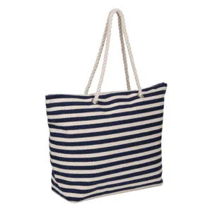Portfard cu dungi bleu bej si pompon bleu, 32x22 cm