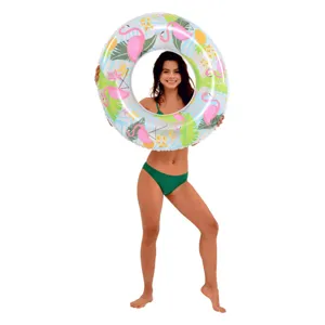 Colac gonflabil cu model flamingo, 90 cm, multicolor