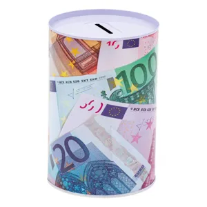 Pusculită metalică cu bancnote de euro pentru copii