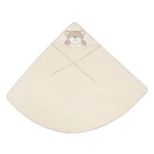 Prosop de baie cu gluga pentru copii, Bej, cu imprimeu ursulet, 1x1m