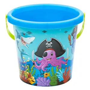 Găleată de joacă pentru plajă, cu mâner verde și model animale marine, Ø17x15.5cm