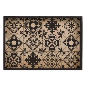 Tava pentru servit din lemn cu modele negre, 41x28x3.5 cm