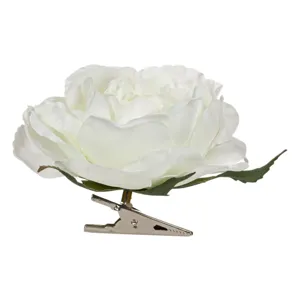 Floare Artificială Trandafir Albă cu Clips, Dimensiune 8cm
