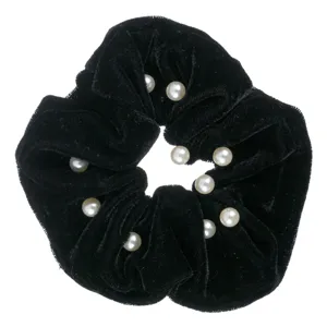Elastic pentru Par Catifelat Negru cu Margele Albe