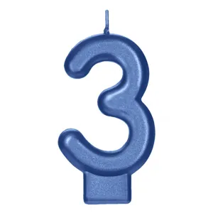 Lumanare cifra 3 metalizată bleu pentru tort de zi de naștere