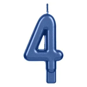Lumanare număr 4 metalizată pentru tort bleu elegant