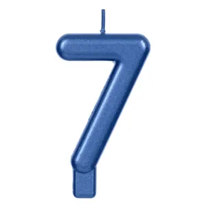 Lumanare cifra 7 metalizată albastru pentru tort aniversare