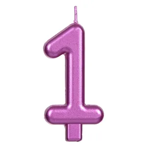 Lumanare Cifra 1 fucsia metalizat pentru tort