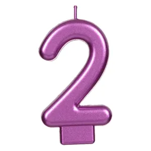 Lumanare număr 2 pentru tort fucsia metalizat