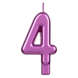 Lumanare număr 4 fucsia metalizat pentru tort aniversare