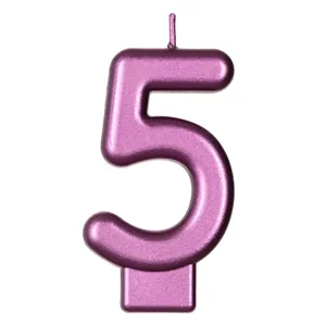 Lumanare cifra 5 pentru tort fucsia metalizat
