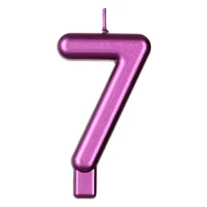 Lumanare cifră 7 metalizată pentru tort fucsia