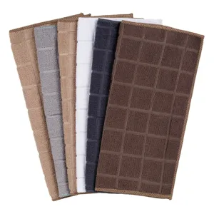 Prosoape de bucătărie cu microfibre, Set 6 buc, Bej și Gri cu carouri, 30x30cm