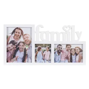 Rama foto decorativa 3D alba pentru 3 poze, 40x20 cm, MDF