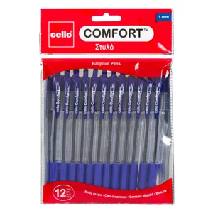 Set 12 Pixuri Ballpoint Comfort cu Grip, Corp Transparent, Cerneală Albastră 1.0
