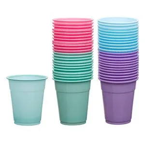 Set 45 de Pahare din Plastic, 300 ml, 4 Culori Pastelate