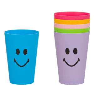 Set pahare din plastic reutilizabile cu emoji, 350 ml, multicolore