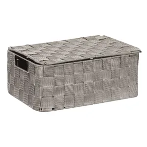Cutie de depozitare impletita cu capac si manere, Gri, 30x20x12 cm