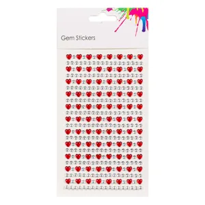 Autocolante decorative inimi rosii cu stras argintiu 342 buc 0,5 cm
