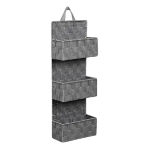 Cos de depozitare suspendabil, tip ratan, gri, 3 spatii, 21x9x56.5cm