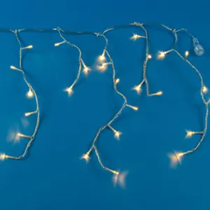 Instalație Lumini LED Perdea 500 Becuri Alb Cald Cablu Transparent Extensibil