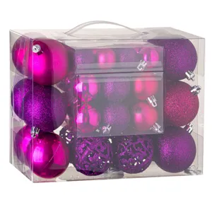 Set Globuri Crăciun Fucsia 3 Dimensiuni Plastic 50 Bucăți