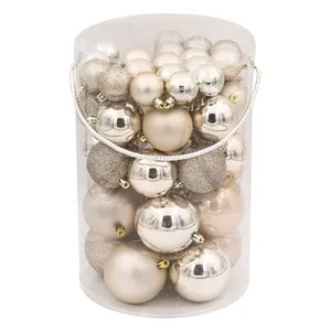 Set Globuri de Craciun Stralucitoare Bej Mat cu Glitter pentru Decorare