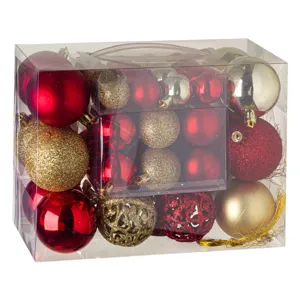 Set Globuri Crăciun Aurii și Roșii Mat și Glitter, 50 Bucăți