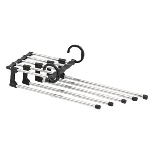 Umeraș pentru pantaloni, 5 spații, metal și plastic, argintiu și negru