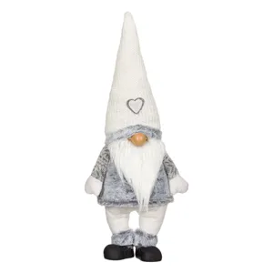 Figura Decorativă Gnome de Crăciun, Pulover Gri și Căciulă Albă, 70 cm