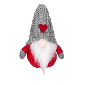 Figurina Decorativă Gnome Crăciun, Corp Roșu și Căciulă Gri