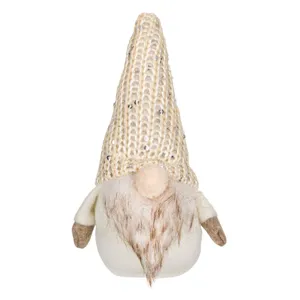 Gnome Decorativ Crăciun Căciulă Ecru cu Paiete