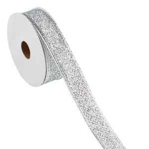Panglica pentru brad de Craciun, Glitter Argintiu, 5m x 22mm